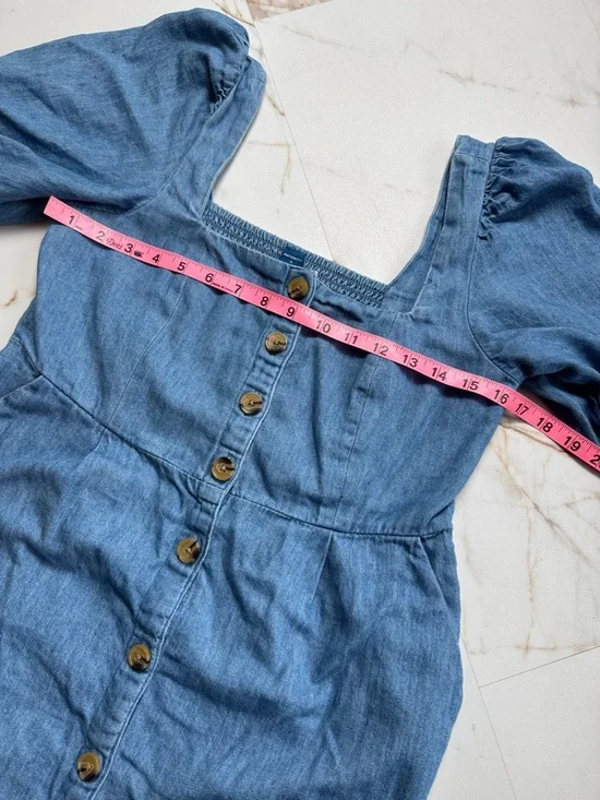 Old Navy Maternity Puff Sleeve Denim Button Front Dress Sz S Summer Western - Picture 6 of 11